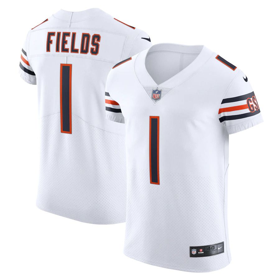 Men Chicago Bears 1 Justin Fields Nike White Vapor Elite NFL Jersey